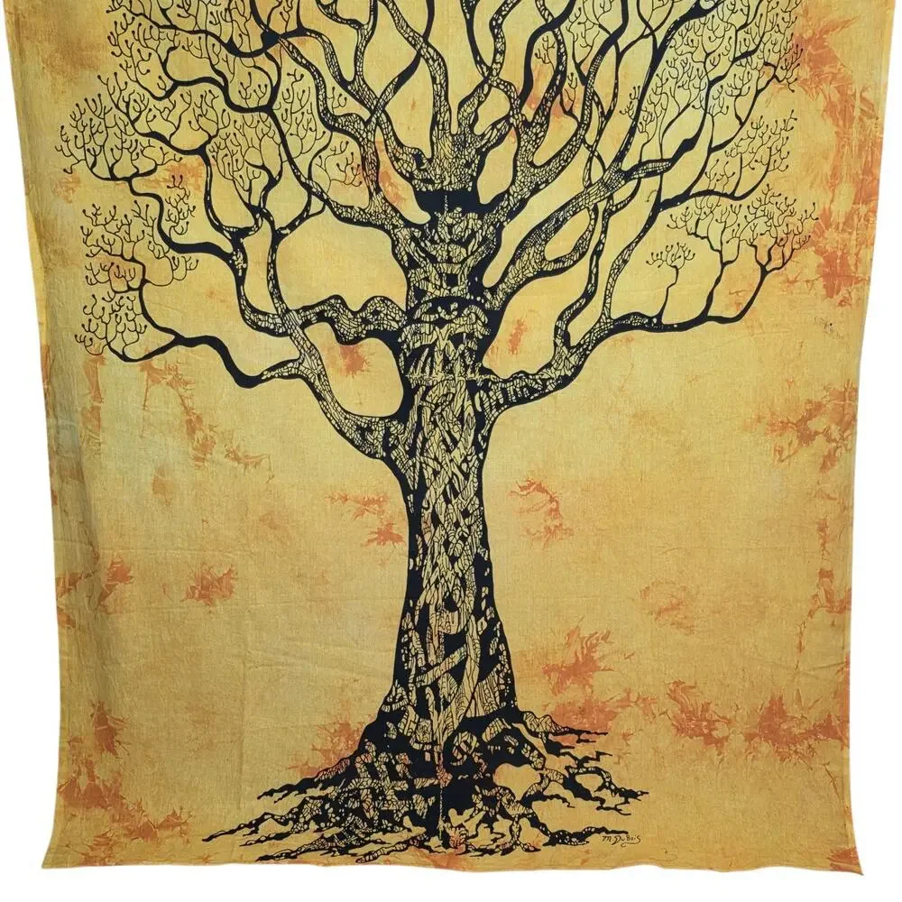 Vintage Tree of Life Cotton Wall Tapestry Signed M. Dubois